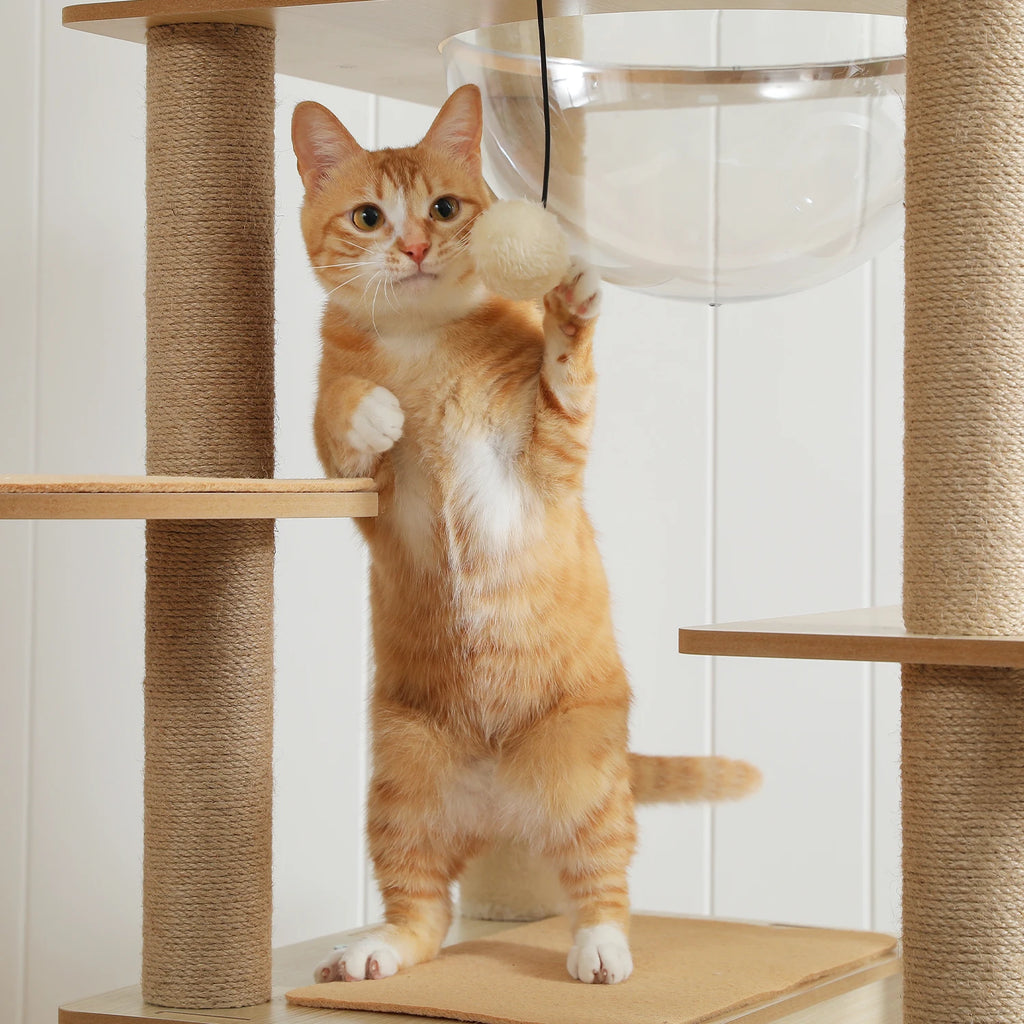 Árbol para Gatos de Varios Niveles, Torre de Madera para Gatos de Interior con Rascadores, Amplio Condominio, Hamaca, Plataforma Superior y Rascador para Gatos, Juguetes para Gatos