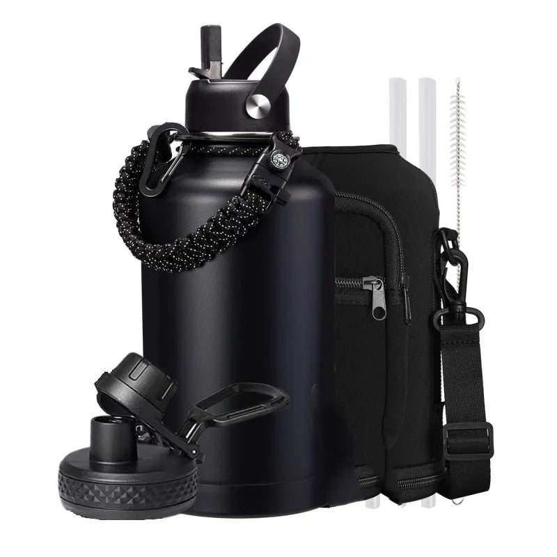 Steel Large Sports Vacuum Water Bottle Set 64oz 2L Double Wall Cooler Water Vacuum Flask With Bag