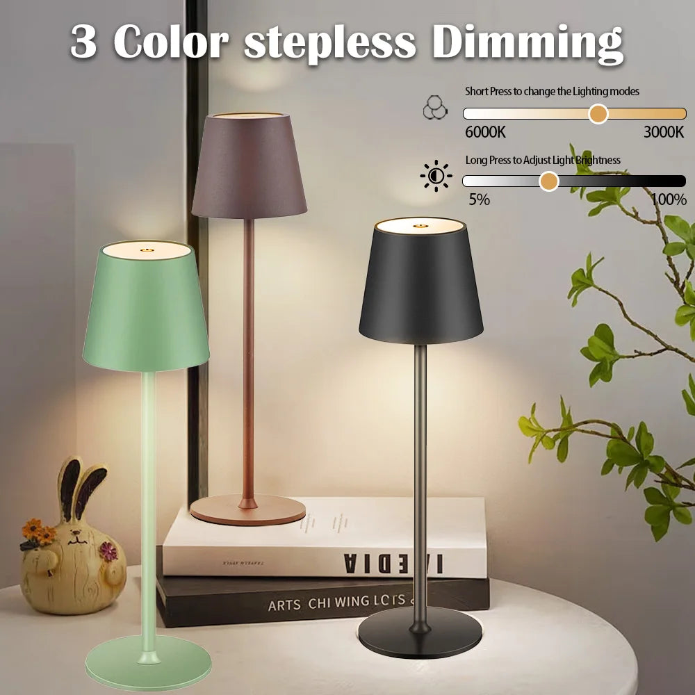 Lámparas de mesa LED inalámbricas regulables en 3 niveles, luz nocturna táctil recargable por USB, lámpara de escritorio LED para habitación, estudio, oficina, bares, café