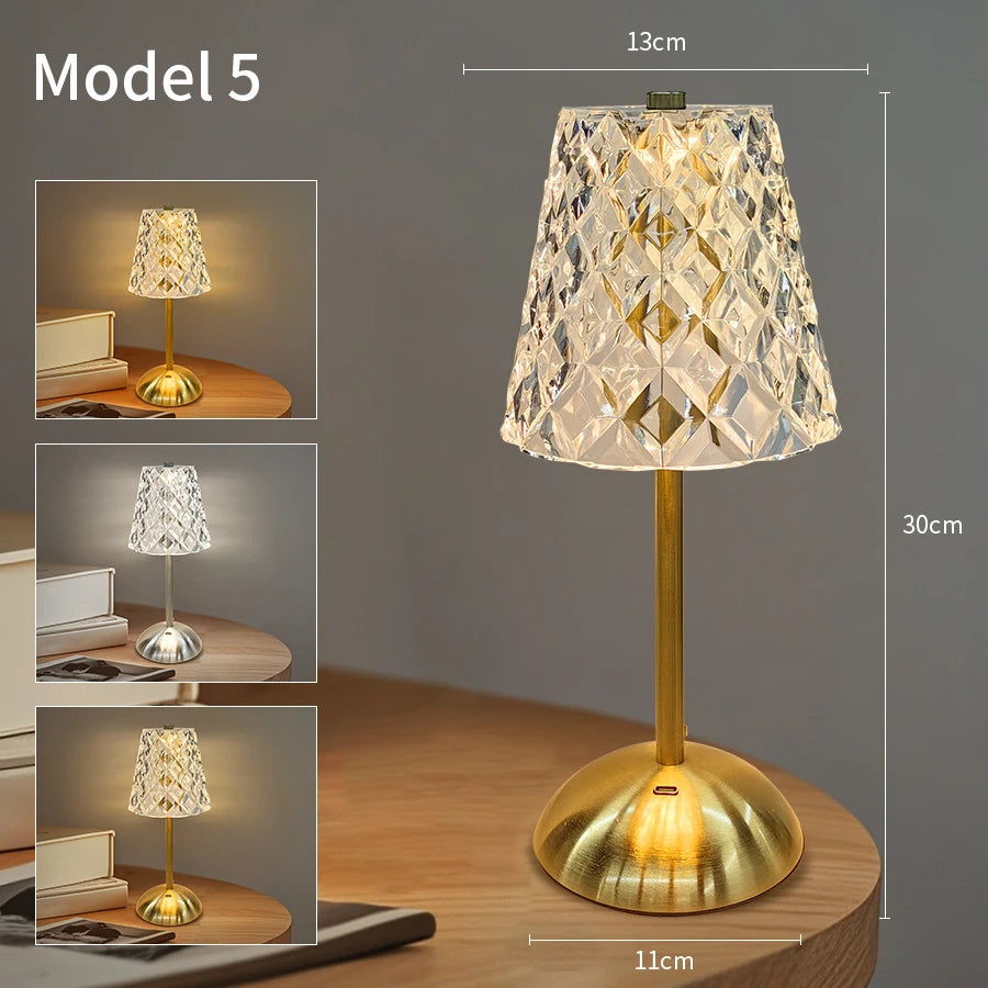 LED Table Lamp USB Rechargable Touch Dimming Coffee Bar Atmosphere Light Eye-Protection Reading Night Light Bedroom Decor