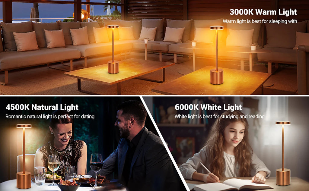 Lámpara de mesa clásica, luz nocturna recargable por USB, 3 colores, regulable, táctil, lámpara de escritorio, lámpara de mesita de noche, cafetería, club