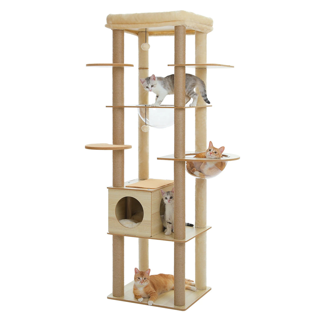 Árbol para Gatos de Varios Niveles, Torre de Madera para Gatos de Interior con Rascadores, Amplio Condominio, Hamaca, Plataforma Superior y Rascador para Gatos, Juguetes para Gatos