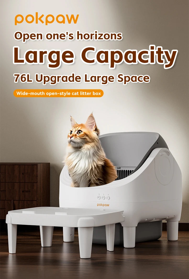 Arenero inteligente autolimpiante Pokpaw de 76 litros, arenero automático grande para gatos, accesorios para inodoro de gatos, artículos para mascotas