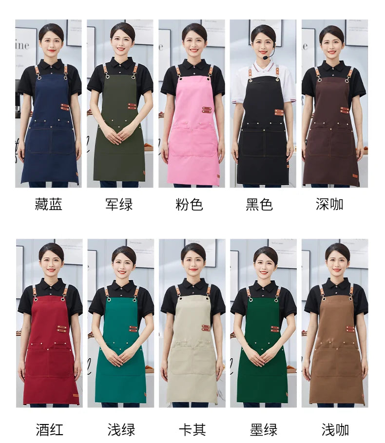 Apron Custom Logo Catering Server Uniforms Restaurant Cafe Hotel Waiter Chef Aprons Women Nail Salon Work Bib Men's BBQ Mandiles