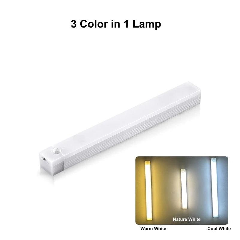 Luz de barra LED con sensor de movimiento, recargable por USB, inalámbrica, luz nocturna por inducción, lámpara de gabinete magnética portátil sin cable para cocina
