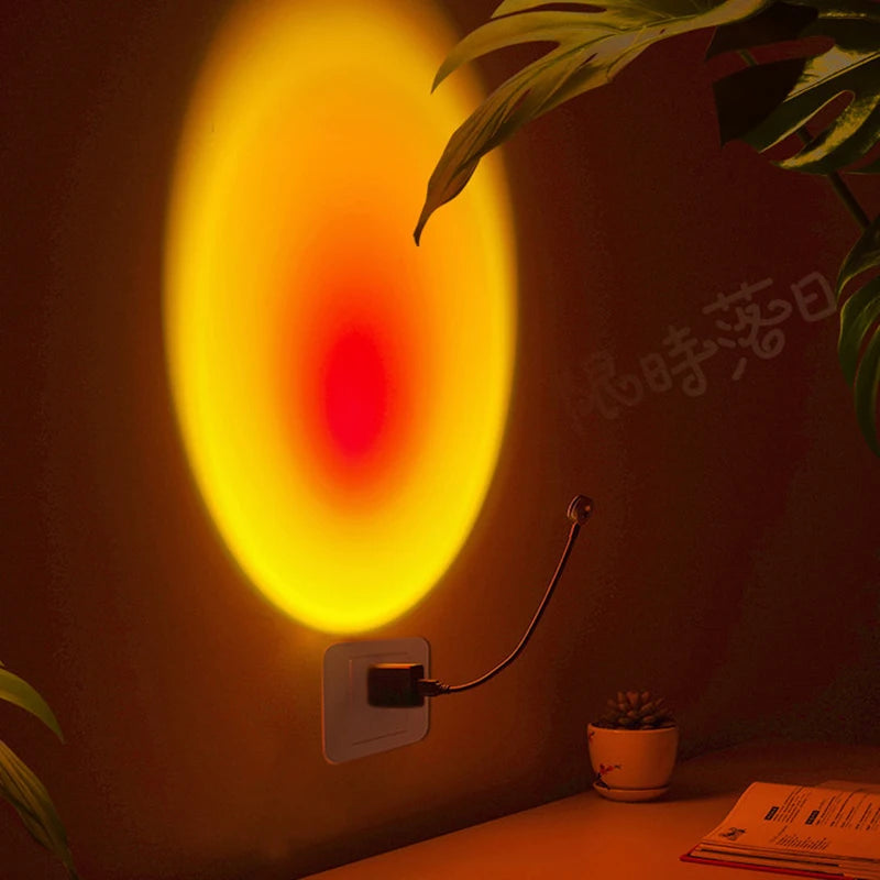 Lámpara de proyección USB de atardecer, luz nocturna de ambiente arcoíris, luz de atardecer para fotografía, selfis, cafeterías, decoración de paredes en vivo