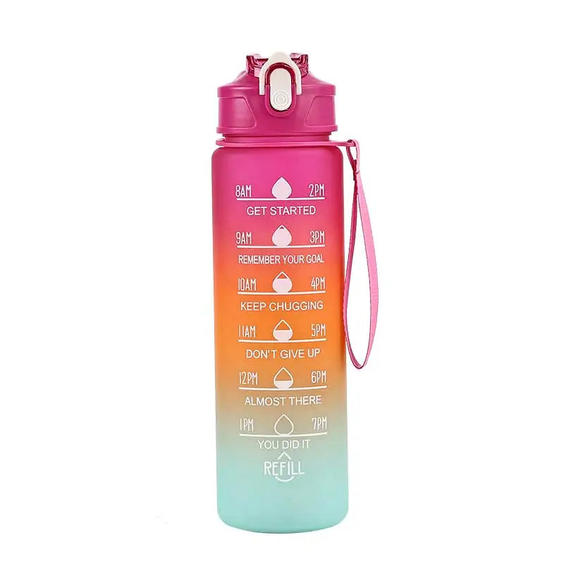 Botella de agua deportiva con pajita marcadora de tiempo, tapa abatible con cierre a prueba de fugas para fácil transporte, ideal para aventuras al aire libre