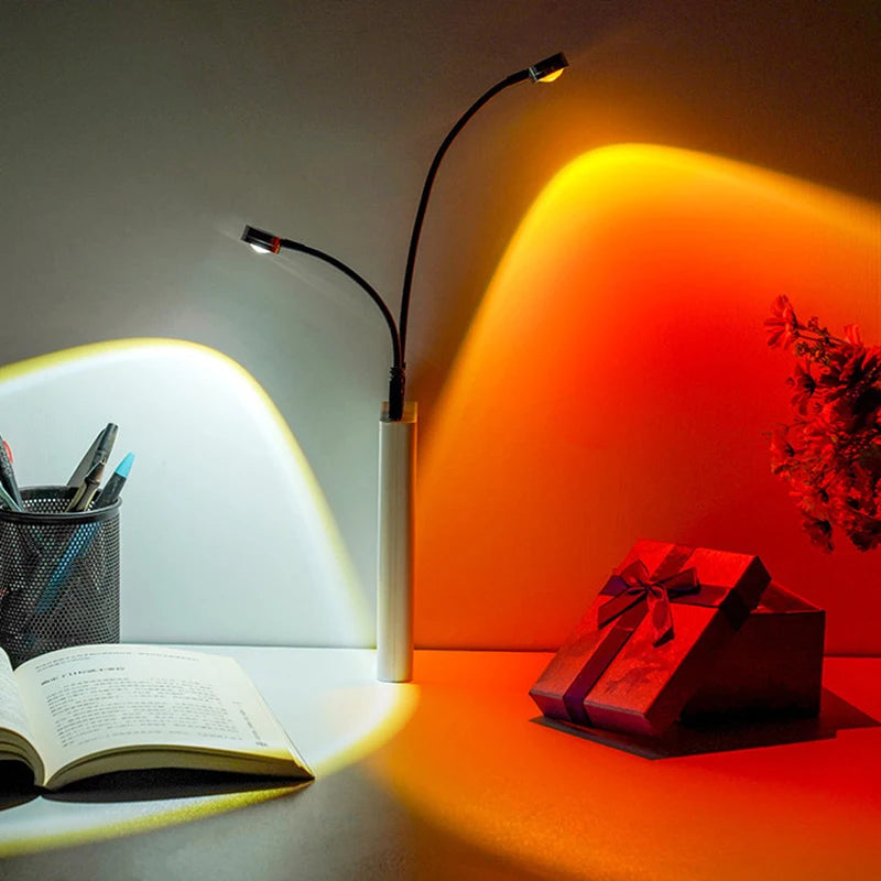 Lámpara de proyección USB de atardecer, luz nocturna de ambiente arcoíris, luz de atardecer para fotografía, selfis, cafeterías, decoración de paredes en vivo