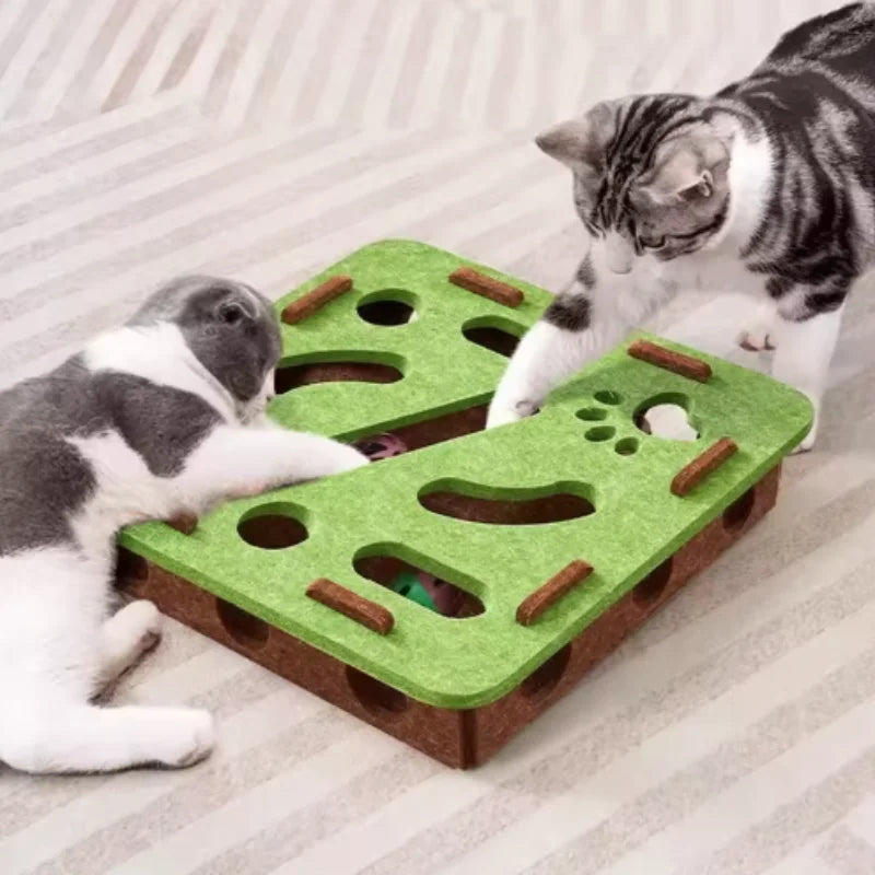 Juguete para gatos con laberinto, caja de fieltro con agujeros y pelota con cascabel, juguete interactivo divertido para gatitos, suministros para gatos