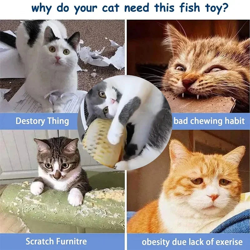 Pez de peluche con hierba gatera, juguete interactivo chirriante y masticable para mascotas, pez de simulación con menta para aliviar el aburrimiento de los gatos, material seguro y no tóxico.