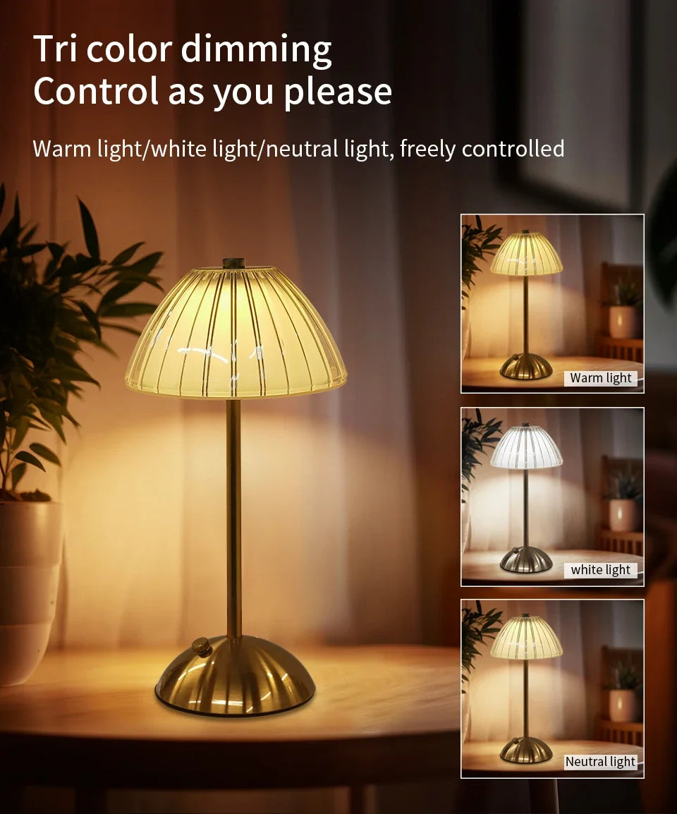 Lámpara de mesa LED recargable por USB con atenuación táctil, luz ambiental para cafetería/bar, luz nocturna de lectura con protección ocular, decoración para dormitorio