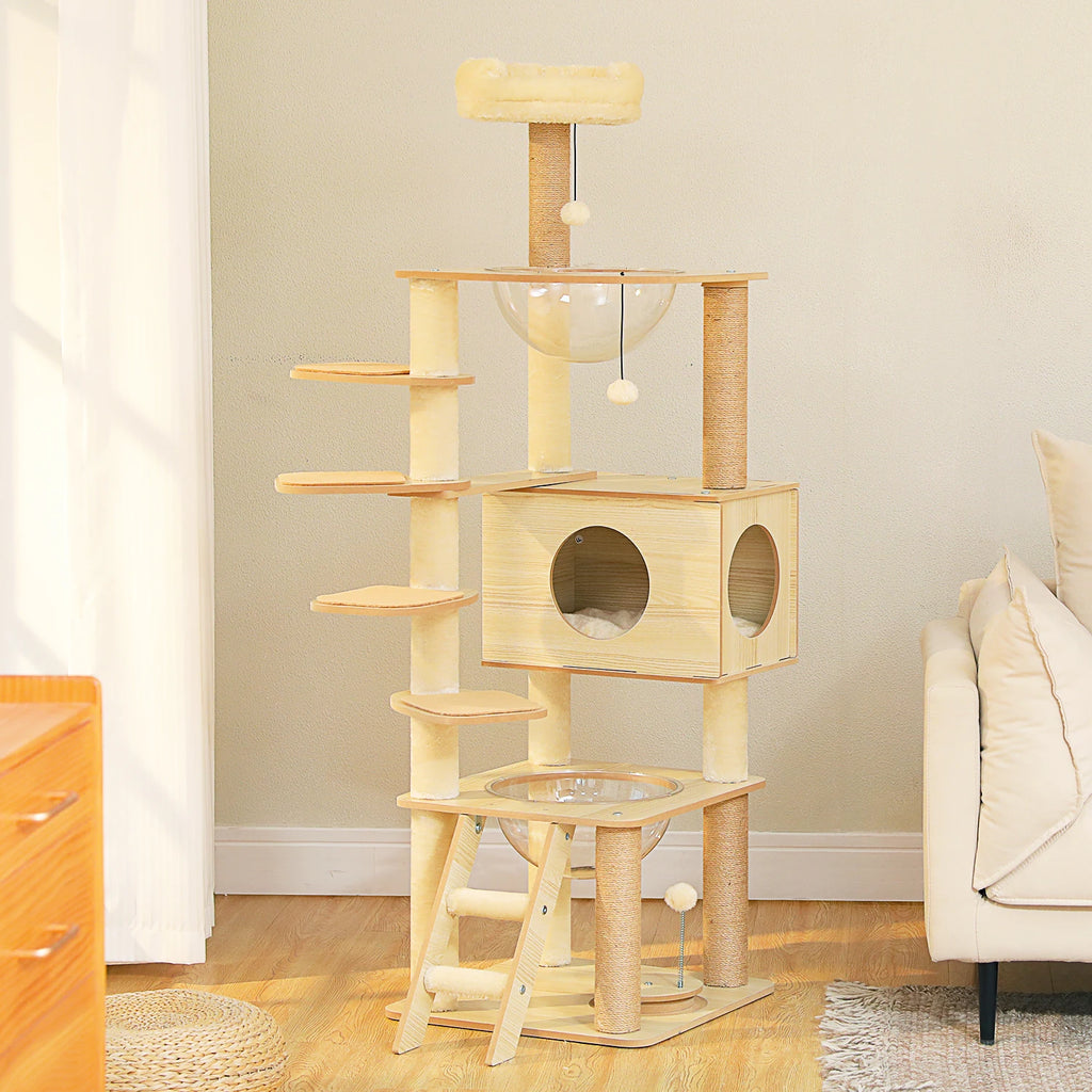 Árbol para Gatos de Varios Niveles, Torre de Madera para Gatos de Interior con Rascadores, Amplio Condominio, Hamaca, Plataforma Superior y Rascador para Gatos, Juguetes para Gatos