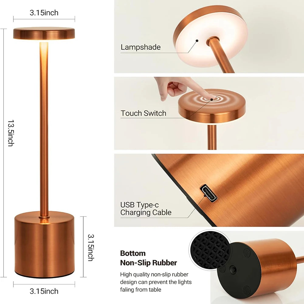 Lámpara de mesa clásica, luz nocturna recargable por USB, 3 colores, regulable, táctil, lámpara de escritorio, lámpara de mesita de noche, cafetería, club