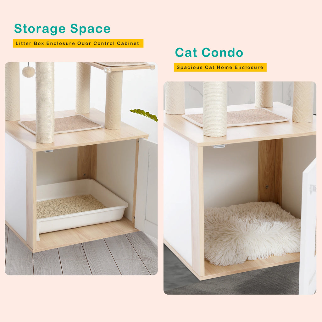 Árbol para Gatos de Varios Niveles, Torre de Madera para Gatos de Interior con Rascadores, Amplio Condominio, Hamaca, Plataforma Superior y Rascador para Gatos, Juguetes para Gatos