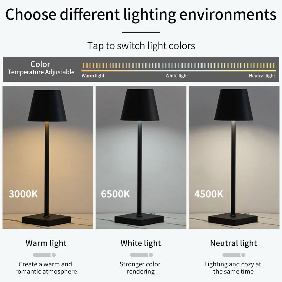 Lámpara de mesa LED nórdica, recargable, táctil, regulable, para dormitorio, comedor, cafetería, decoración sencilla para el hogar.