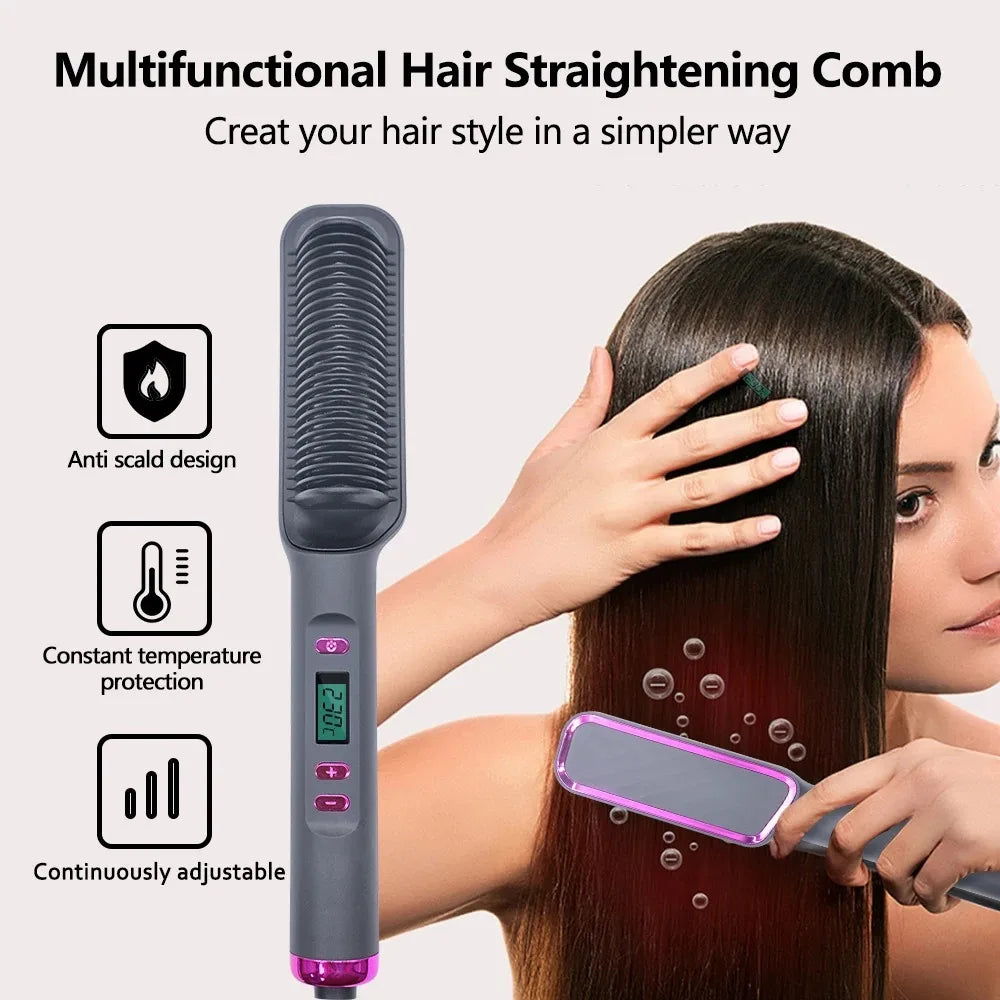 Sunny Hair: Electric Hot Comb Multifunctional Straight Hair Straightener Comb Negative Ion Anti-Scalding Styling Tool Straightening Brush
