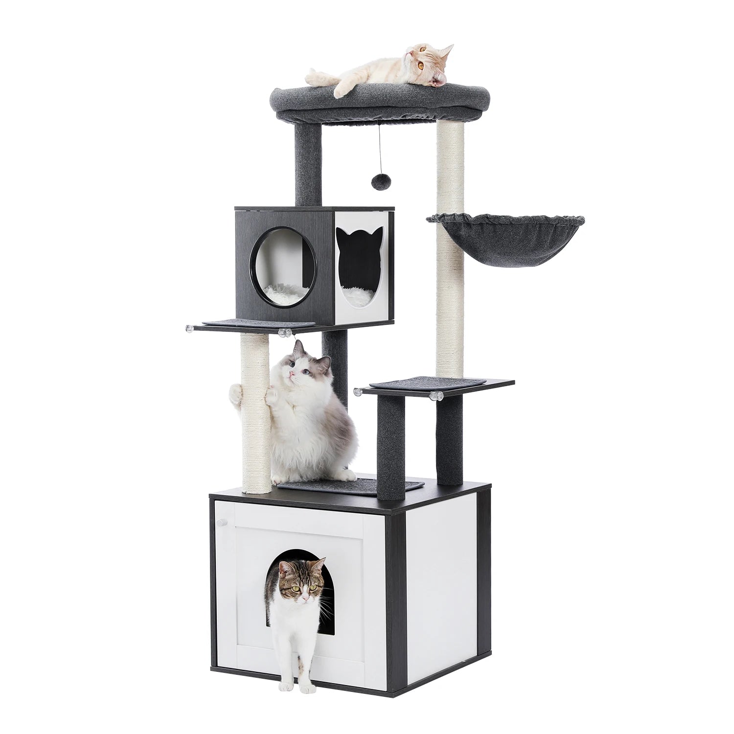 Árbol para Gatos de Varios Niveles, Torre de Madera para Gatos de Interior con Rascadores, Amplio Condominio, Hamaca, Plataforma Superior y Rascador para Gatos, Juguetes para Gatos