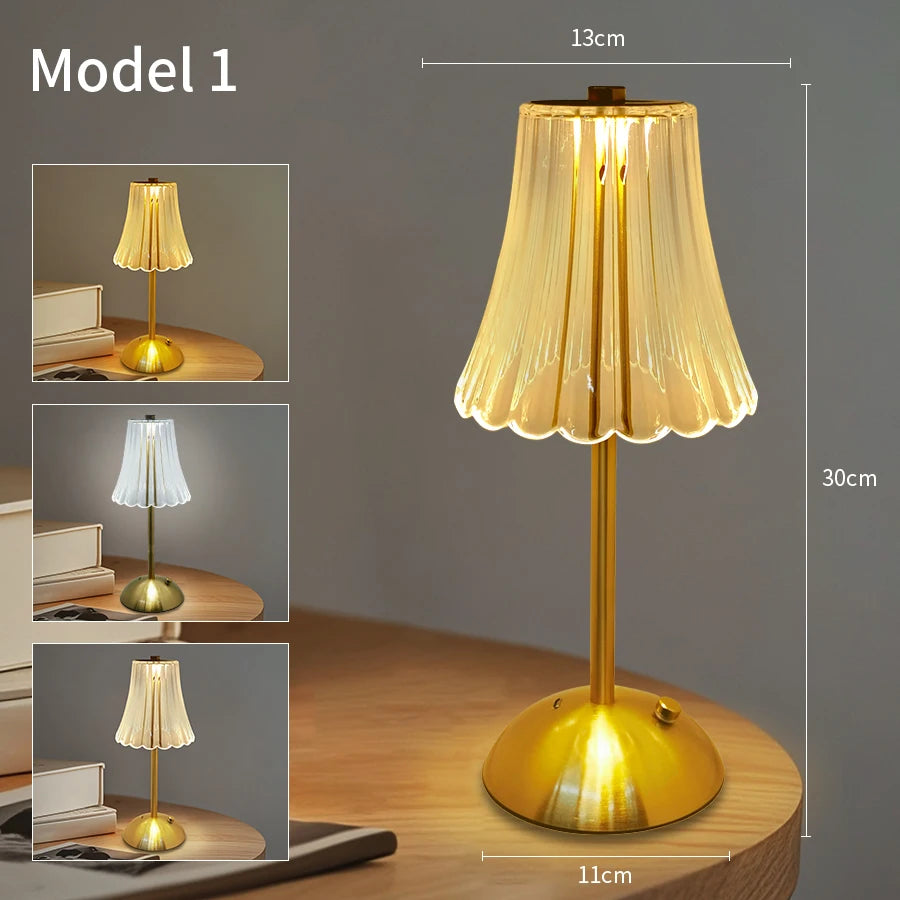 LED Table Lamp USB Rechargable Touch Dimming Coffee Bar Atmosphere Light Eye-Protection Reading Night Light Bedroom Decor