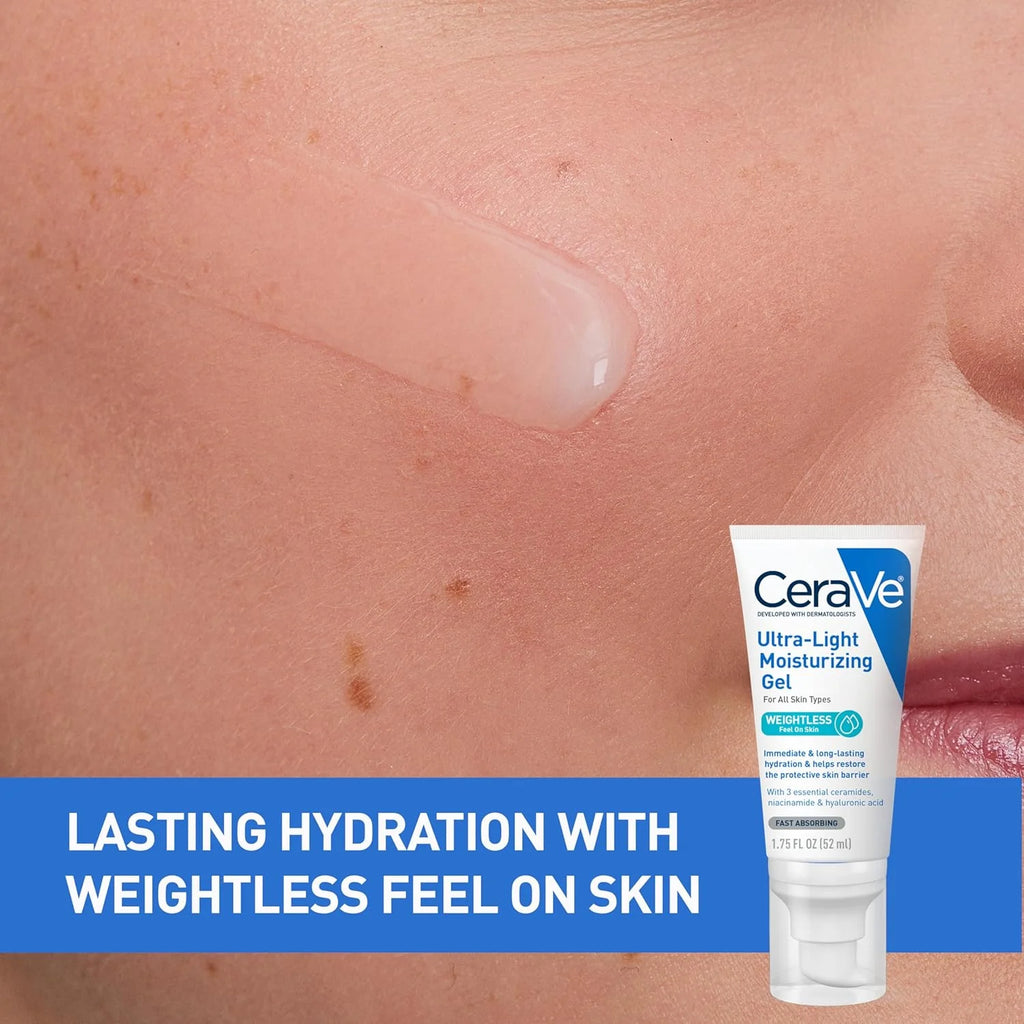 CeraVe Gel Hidratante Facial Ultraligero con Ceramidas Niacinamida Ácido Hialurónico Sin Aceite Sin Fragancia 1.75 FL Oz