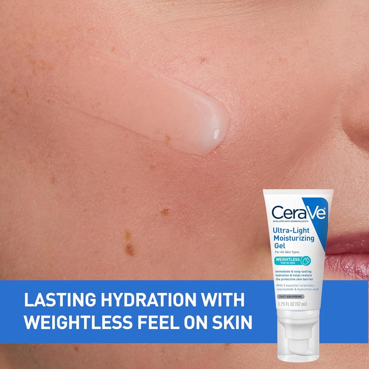 CeraVe Gel Hidratante Facial Ultraligero con Ceramidas Niacinamida Ácido Hialurónico Sin Aceite Sin Fragancia 1.75 FL Oz
