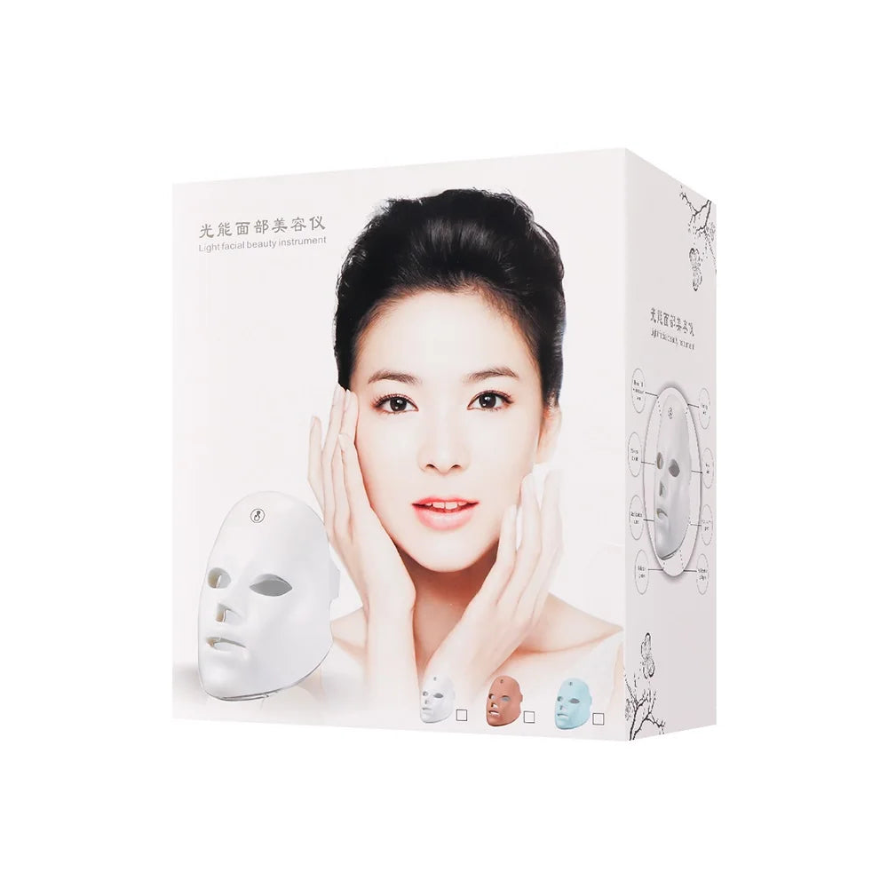 Mascarilla LED Facial Recargable de 7 Colores Máscara de Belleza con Fotones LED Rejuvenecimiento de la Piel Lifting Facial en Casa Blanqueamiento Cuidado de la Piel Máscara de Belleza