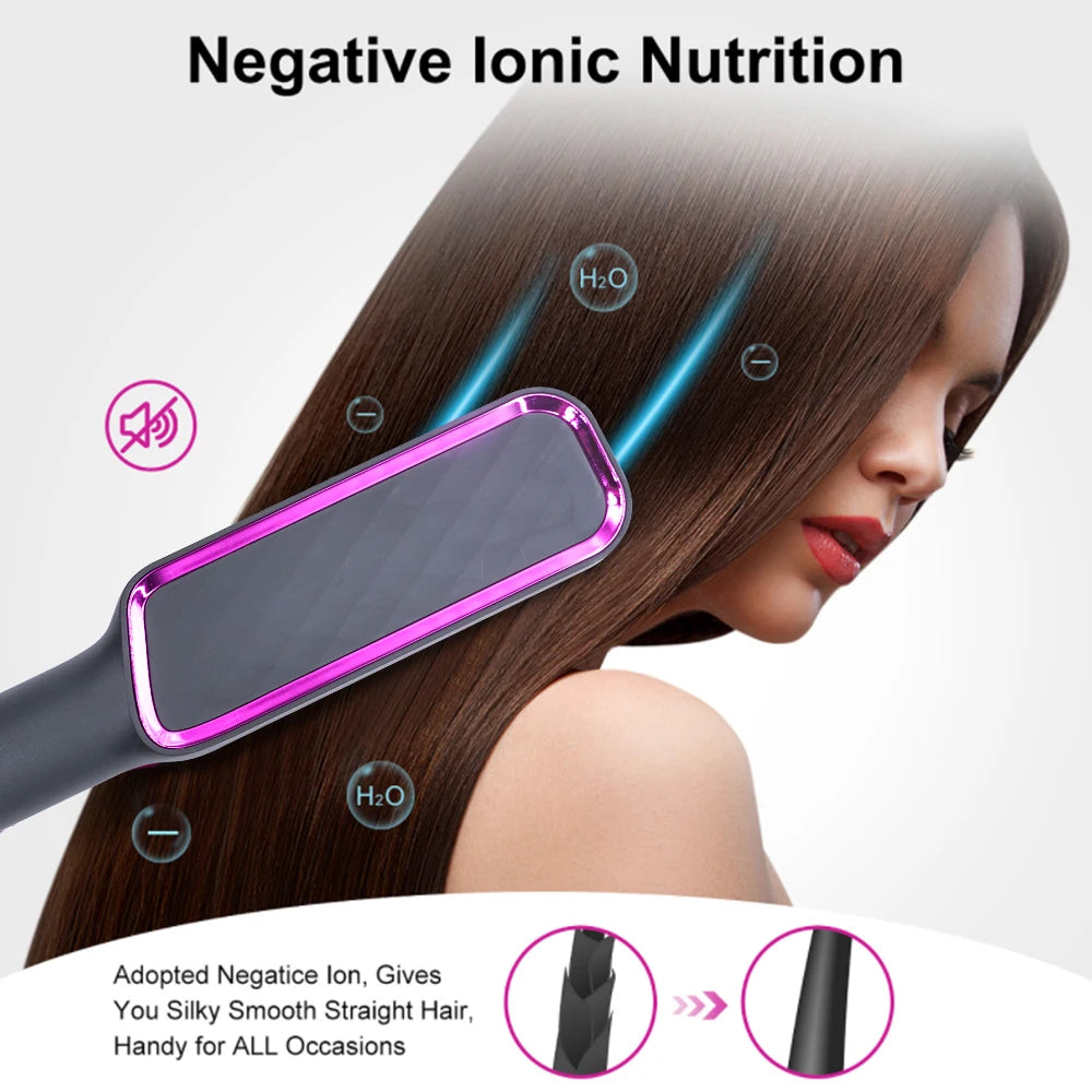 Sunny Hair: Peine caliente eléctrico, peine alisador multifuncional para cabello liso, herramienta de peinado anti-escaldado con iones negativos, cepillo alisador