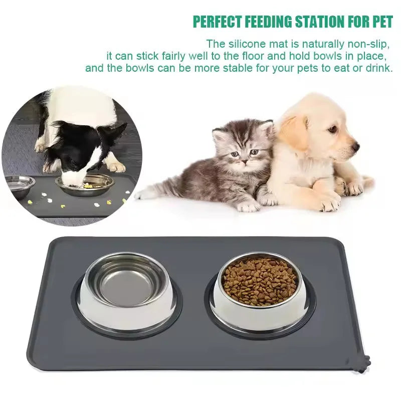 Silicone Pet Food Mat Non-Slip Dog Bowl Mat Waterproof For Dogs Cats Food Water Feeding Mat Anti-Spill Winter Floor Protect