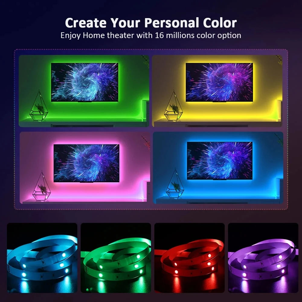 Tira de luces LED inteligentes para TV, iluminación inteligente para dormitorio, Bluetooth, USB, tira de LED RGB 5V, cinta LED adhesiva 5050 para decoración de paredes de habitaciones