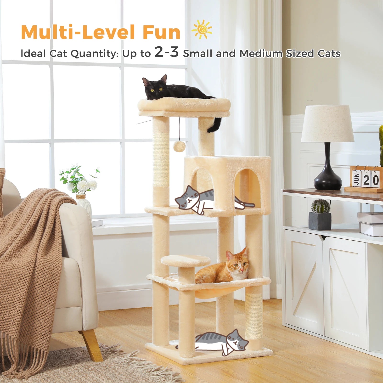 Rascador multinivel para gatos con postes de sisal, condominio acogedor, hamaca grande, torre de felpa para gatos, cama para gatitos de interior, juguetes para gatos