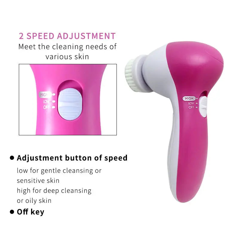 Eléctrico 5 EN 1 Limpiador Facial Eléctrico Cepillo Máquina de Lavado Spa Cuidado de la Piel Masaje Limpieza de Puntos Negros Herramientas Limpiadoras Faciales