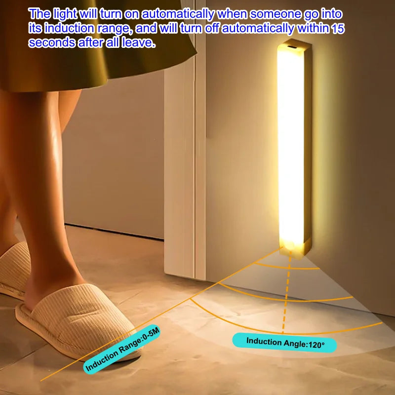 Luz de barra LED con sensor de movimiento, recargable por USB, inalámbrica, luz nocturna por inducción, lámpara de gabinete magnética portátil sin cable para cocina