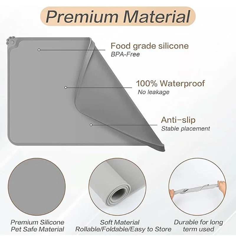 Silicone Pet Food Mat Non-Slip Dog Bowl Mat Waterproof For Dogs Cats Food Water Feeding Mat Anti-Spill Winter Floor Protect