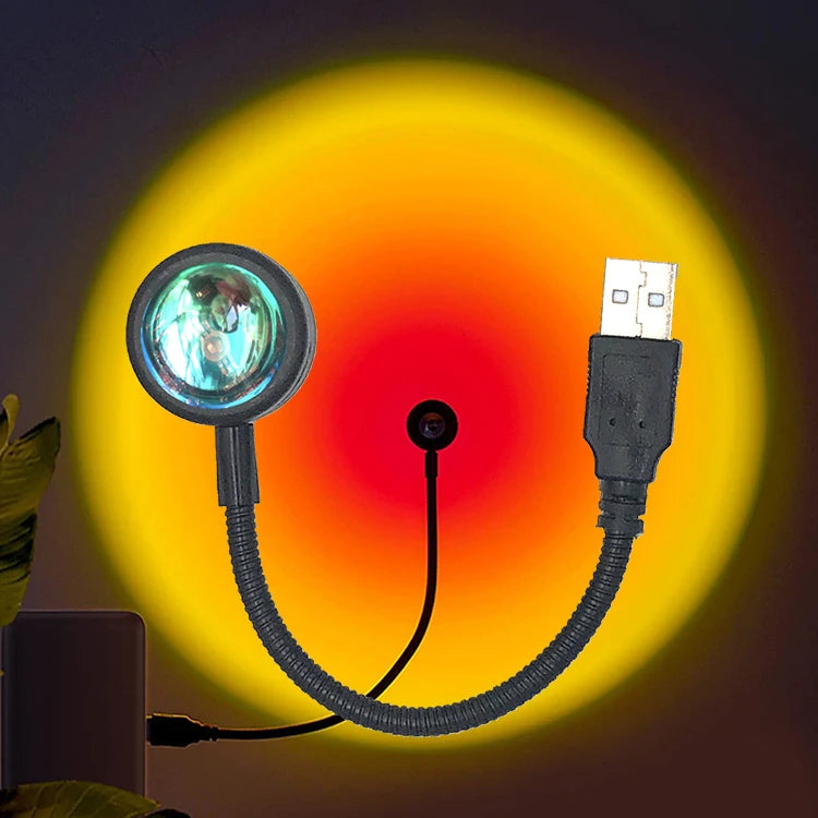 Lámpara de proyección USB de atardecer, luz nocturna de ambiente arcoíris, luz de atardecer para fotografía, selfis, cafeterías, decoración de paredes en vivo
