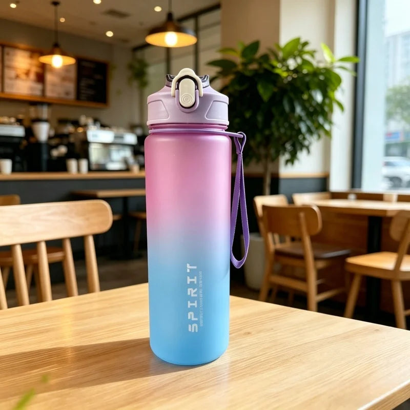 Botella de agua deportiva con pajita marcadora de tiempo, tapa abatible con cierre a prueba de fugas para fácil transporte, ideal para aventuras al aire libre