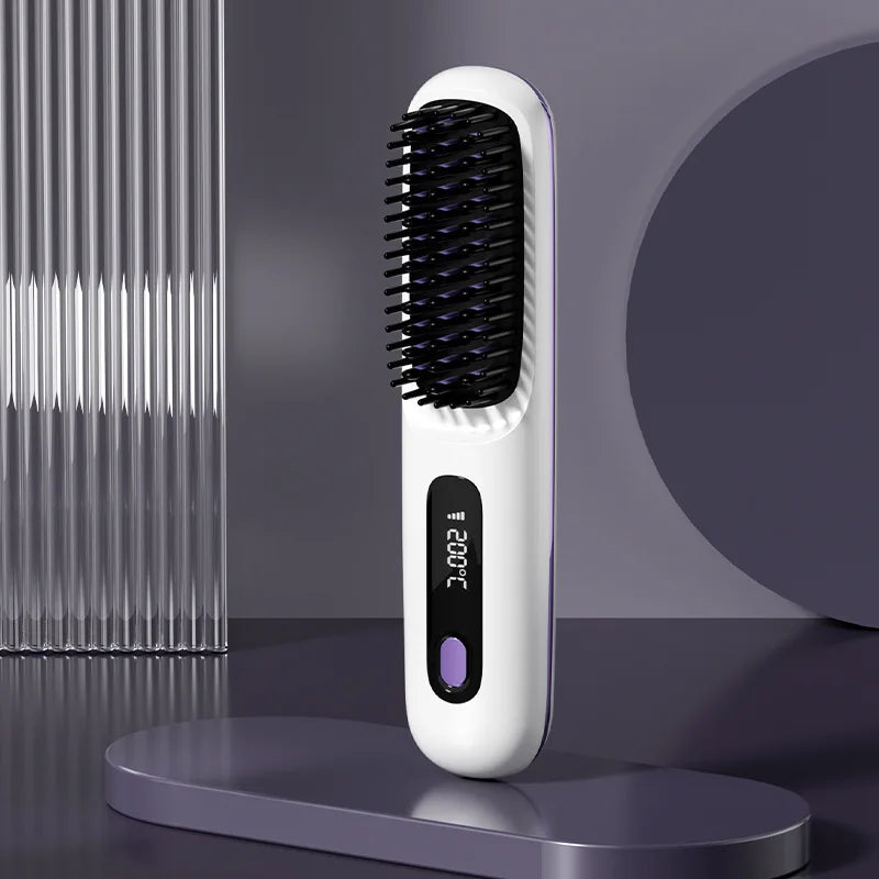Cepillo Alisador de Pelo con Pantalla LCD, Carga USB Inalámbrico, Cepillo Alisador Mini Portátil para el Hogar y Viajes