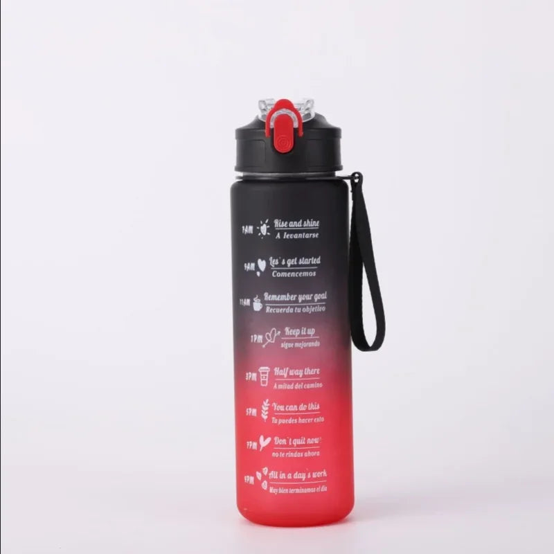 Botella de agua deportiva con pajita marcadora de tiempo, tapa abatible con cierre a prueba de fugas para fácil transporte, ideal para aventuras al aire libre