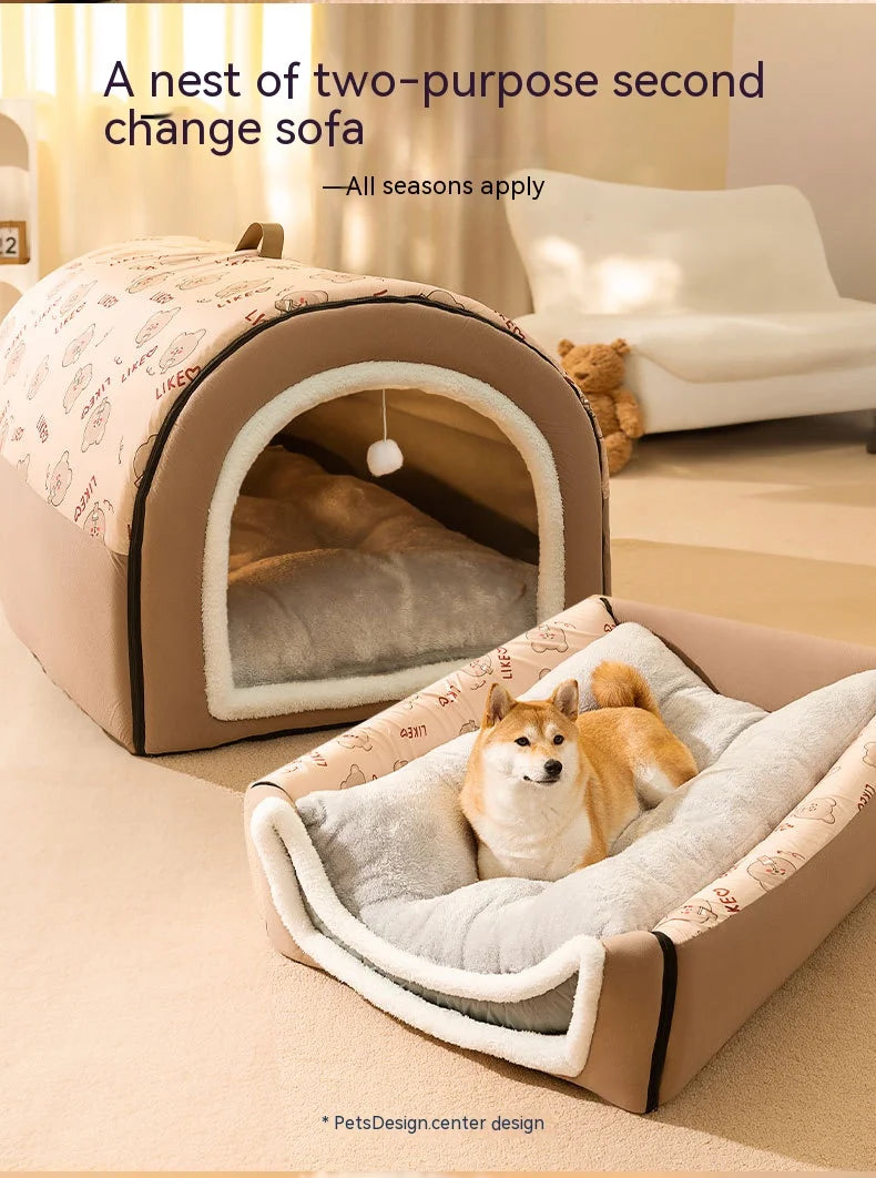 Cama para Perro Grande, Nido de Perro Grande de Invierno Cálido, Cama para Perro Desmontable y Lavable, Suministros para Mascotas de Tipo Casa de Perro Grande de Temporada, Nido para Gato