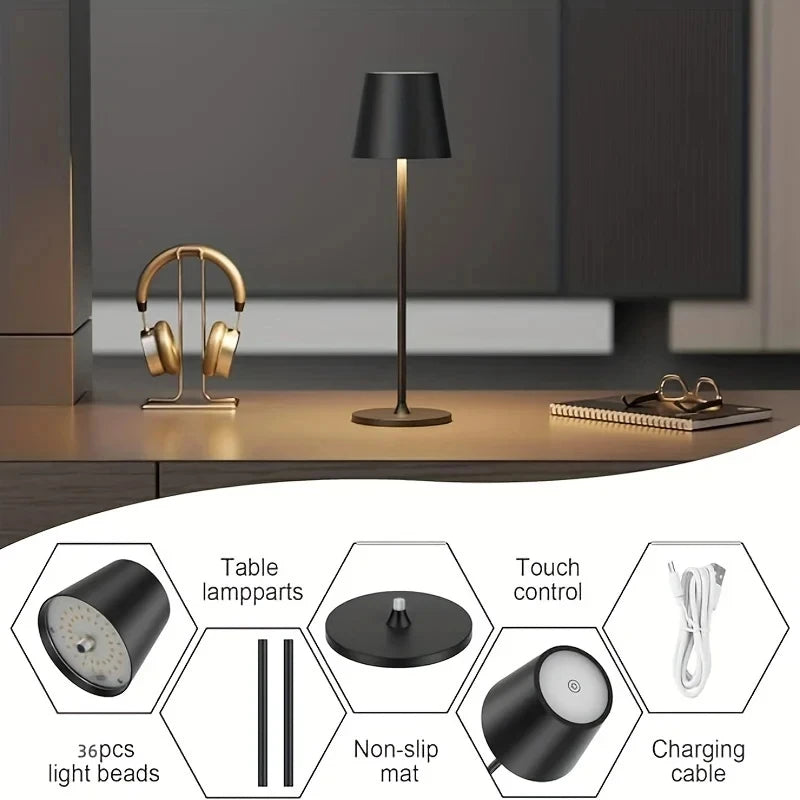 Lámparas de mesa LED inalámbricas regulables en 3 niveles, luz nocturna táctil recargable por USB, lámpara de escritorio LED para habitación, estudio, oficina, bares, café