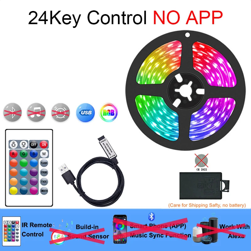 Tira de luces LED inteligentes para TV, iluminación inteligente para dormitorio, Bluetooth, USB, tira de LED RGB 5V, cinta LED adhesiva 5050 para decoración de paredes de habitaciones
