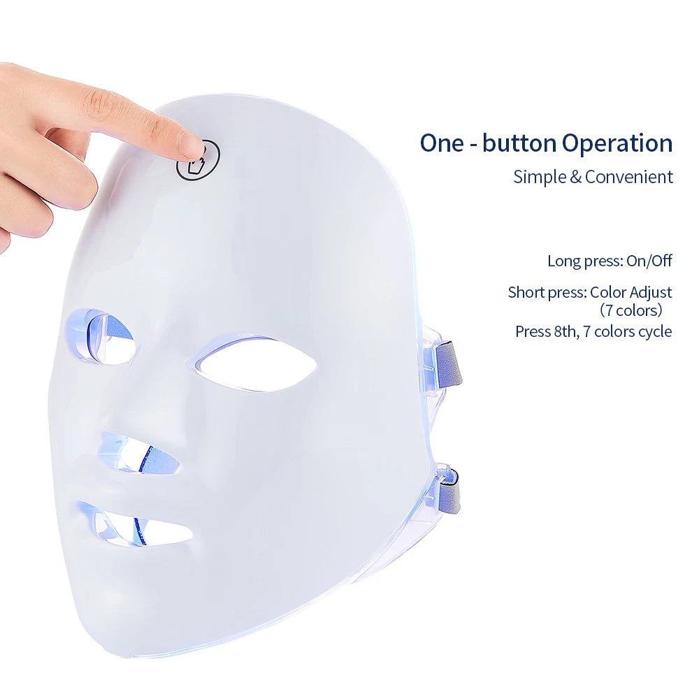 Mascarilla LED Facial Recargable de 7 Colores Máscara de Belleza con Fotones LED Rejuvenecimiento de la Piel Lifting Facial en Casa Blanqueamiento Cuidado de la Piel Máscara de Belleza