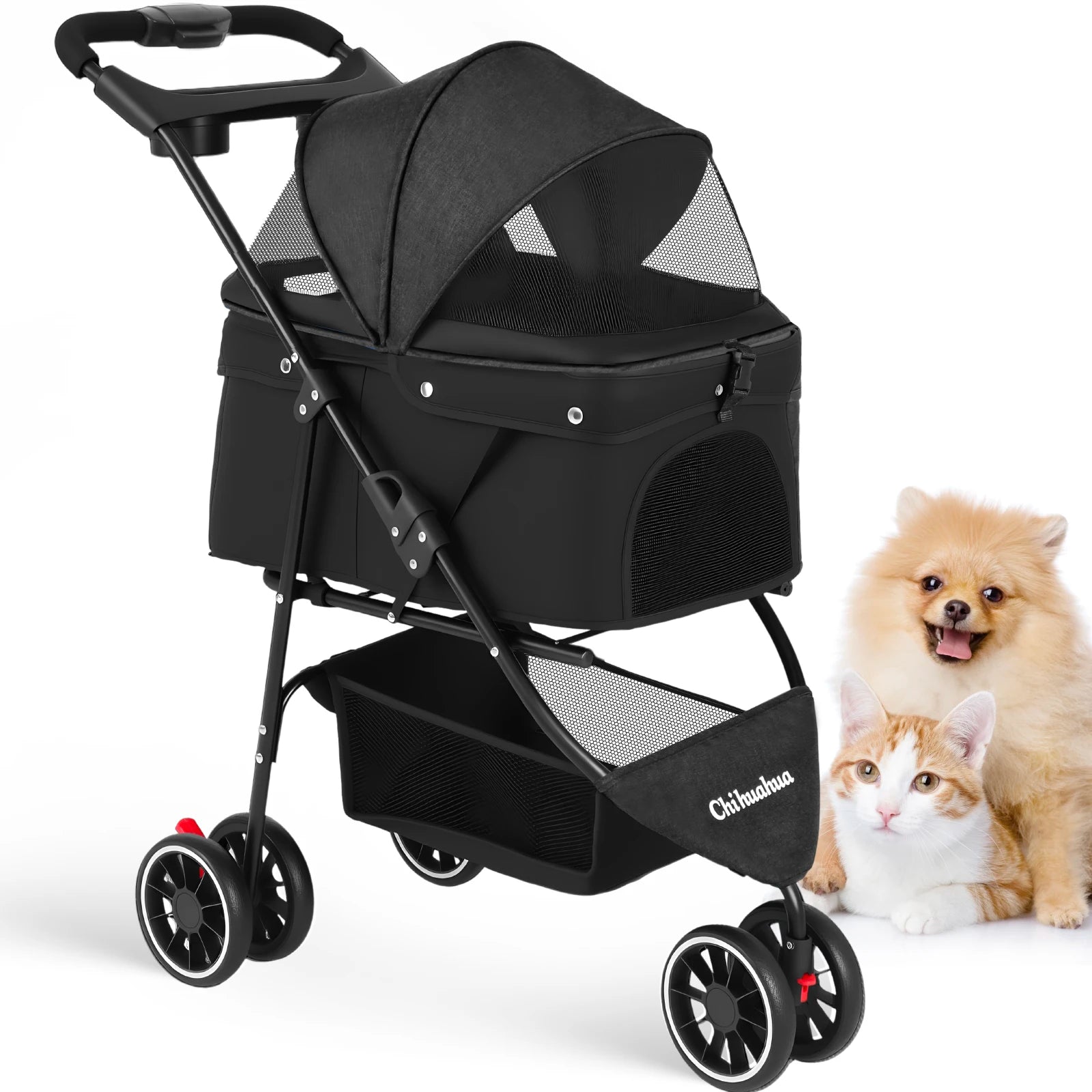 Cochecito para mascotas para perros pequeños y gatos, cochecito de viaje portátil para perros, carrito plegable para perros y gatos