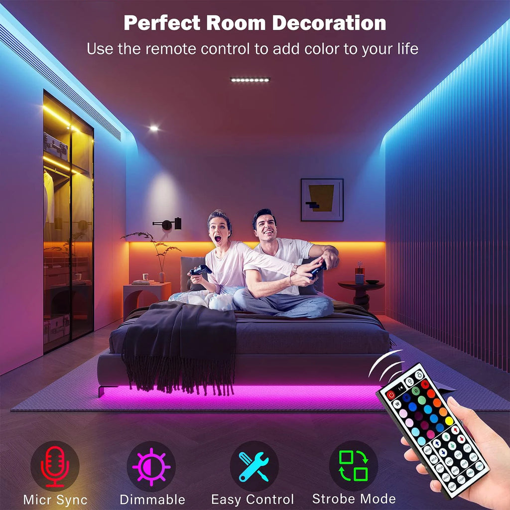 Sunny Light: Tiras de luces LED RGB de 5m, 10m, 20m, 30m, luz LED para habitación con control por APP, cinta flexible Luces LED para decoración de habitaciones y dormitorios