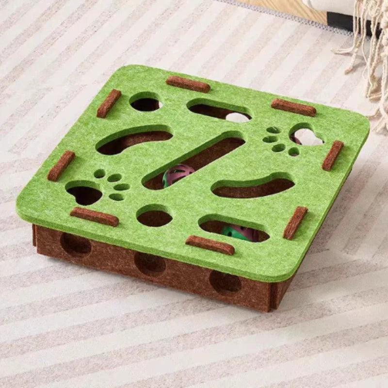 Juguete para gatos con laberinto, caja de fieltro con agujeros y pelota con cascabel, juguete interactivo divertido para gatitos, suministros para gatos