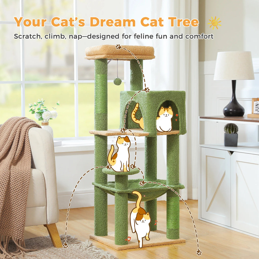 Rascador multinivel para gatos con postes de sisal, condominio acogedor, hamaca grande, torre de felpa para gatos, cama para gatitos de interior, juguetes para gatos