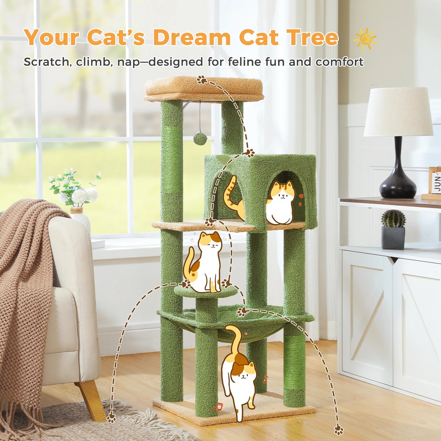 Rascador multinivel para gatos con postes de sisal, condominio acogedor, hamaca grande, torre de felpa para gatos, cama para gatitos de interior, juguetes para gatos