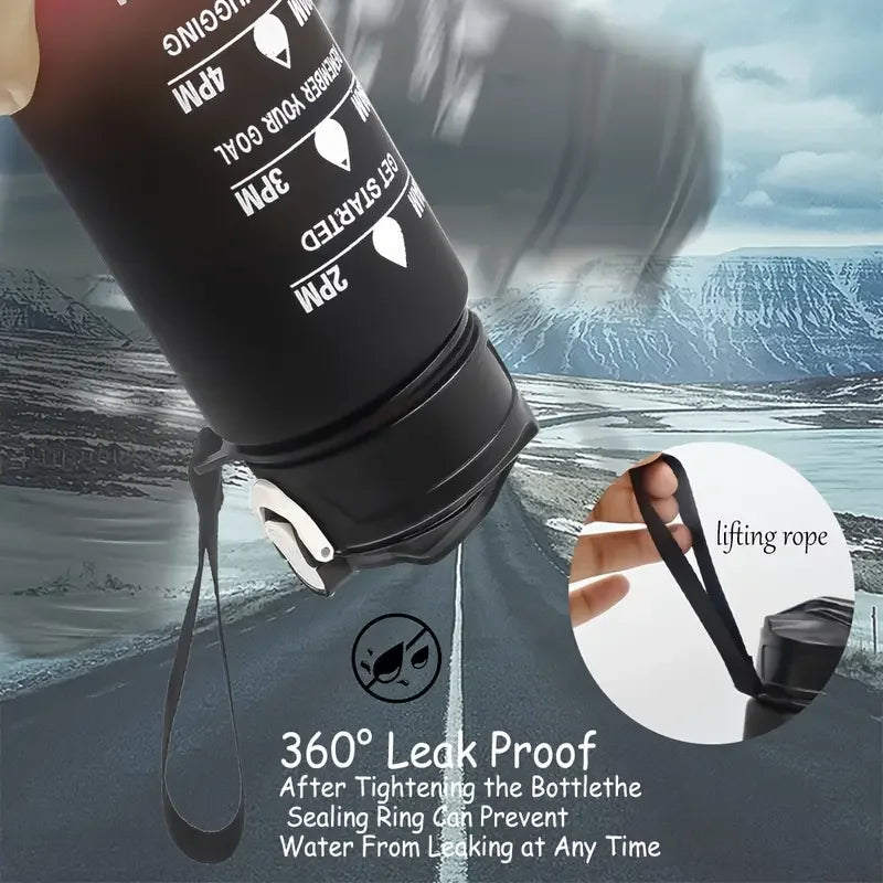 Botella de agua deportiva con pajita marcadora de tiempo, tapa abatible con cierre a prueba de fugas para fácil transporte, ideal para aventuras al aire libre