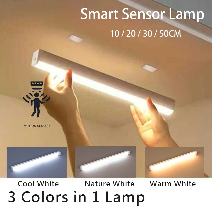 Luz de barra LED con sensor de movimiento, recargable por USB, inalámbrica, luz nocturna por inducción, lámpara de gabinete magnética portátil sin cable para cocina