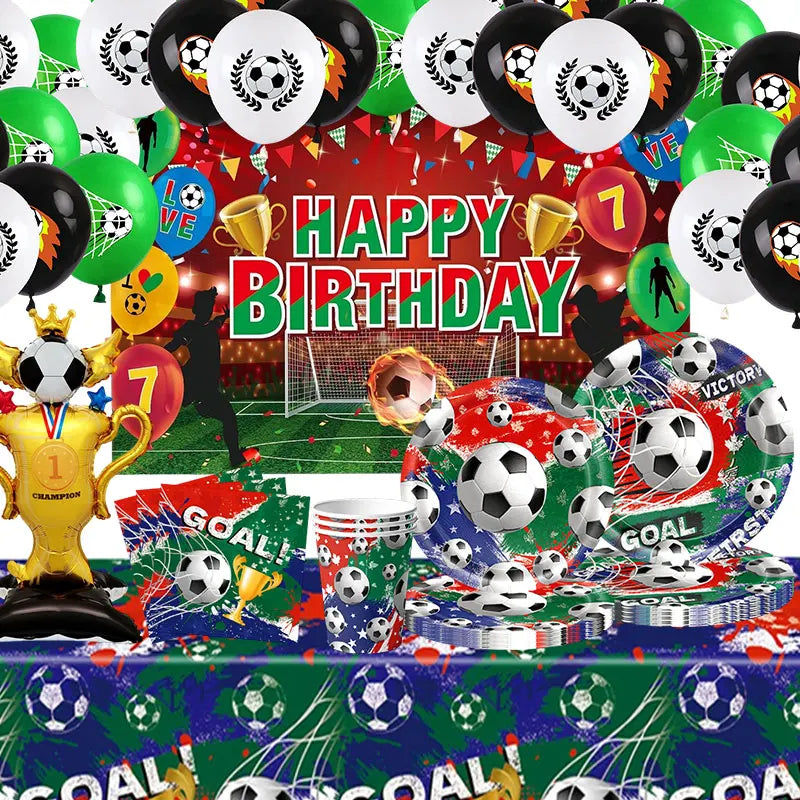 Fiesta Patitas Fútbol Cumpleaños Vajilla Taza Plato Servilleta Fútbol Cumpleaños Kit Globo Llavero Decoración de fiesta para cumpleaños decoración de fútbol