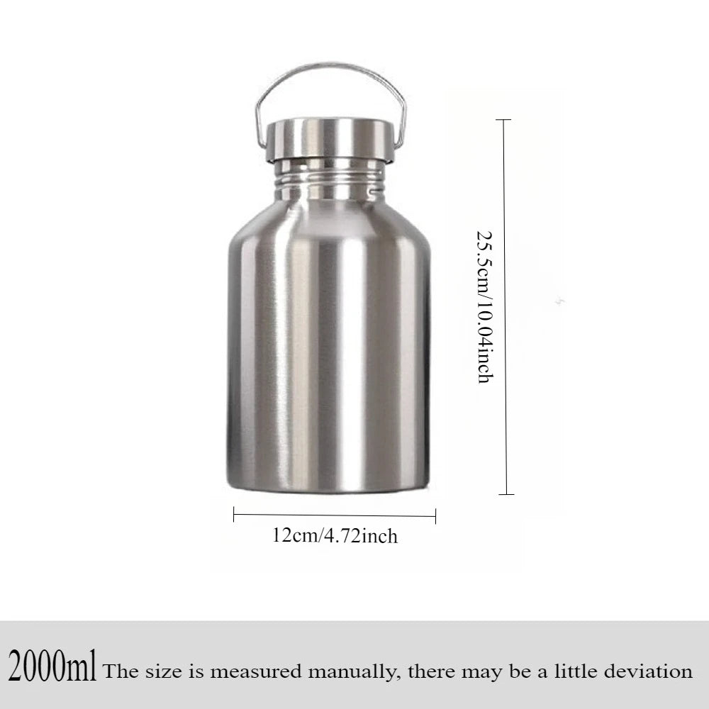 2000ML High Quality Large Capacity Sports Water Bottle Non-insulated Thermos Stainless Steel Travel Mug Outdoor Portable Kettle