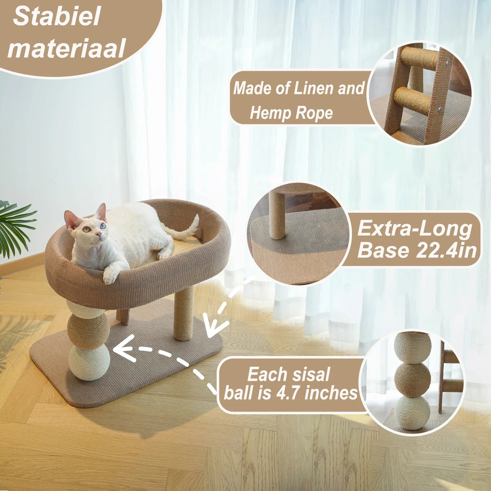 Rascador de Gatos Pequeño y Bonito, Adecuado para Gatos y Gatitos de Interior, Tabla Rascadora de Sisal con Hábitat de Cama de Peluche y Escalera Auxiliar para Trepar